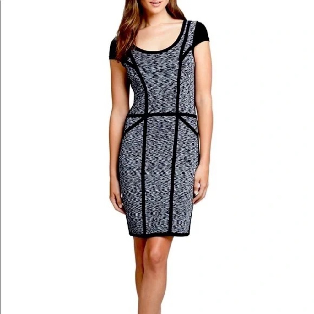 Milly Black & White Space Dye Knit Bodycon Dress Sz XS